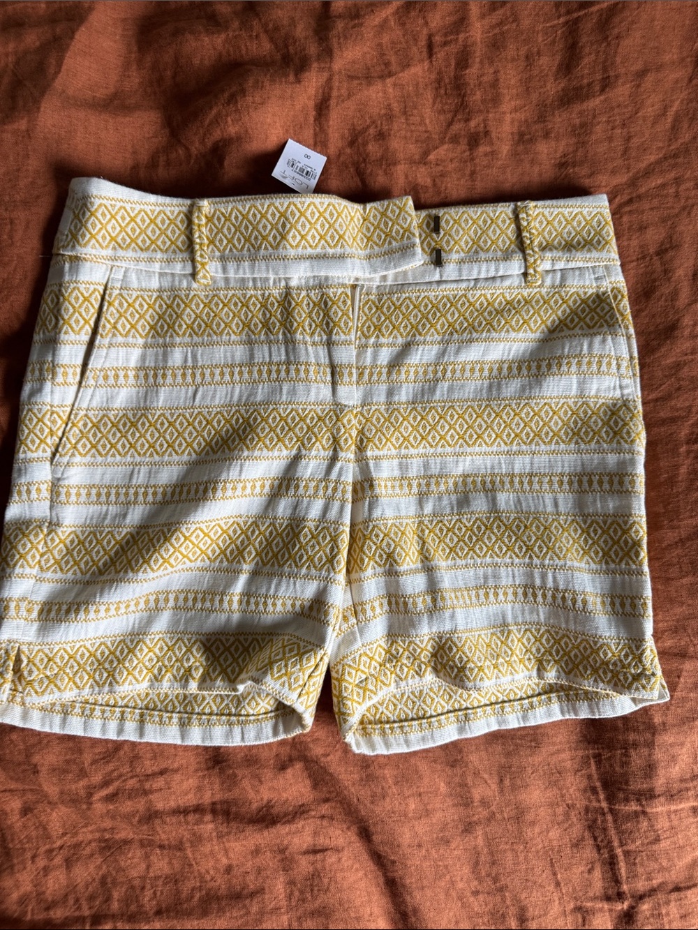 LOFT White and Yellow Jacquard Bermuda Shorts